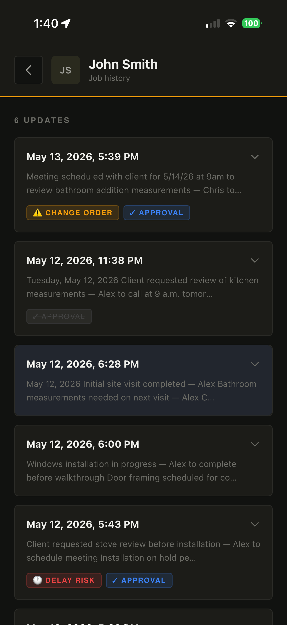 CrewNote job history timeline
